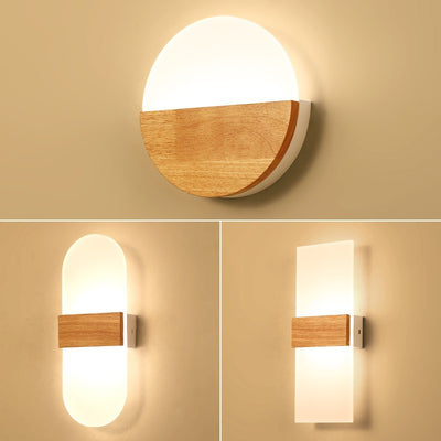 Contemporary Nordic Round Wood Acrylic LED Wall Sconce Lamp For Living Room