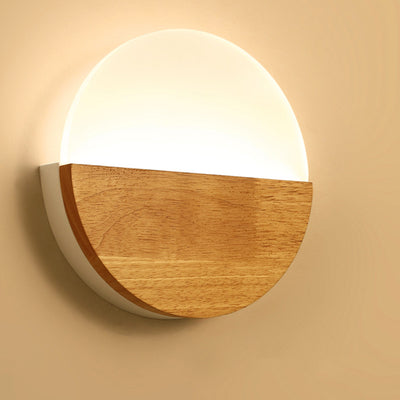 Contemporary Nordic Round Wood Acrylic LED Wall Sconce Lamp For Living Room