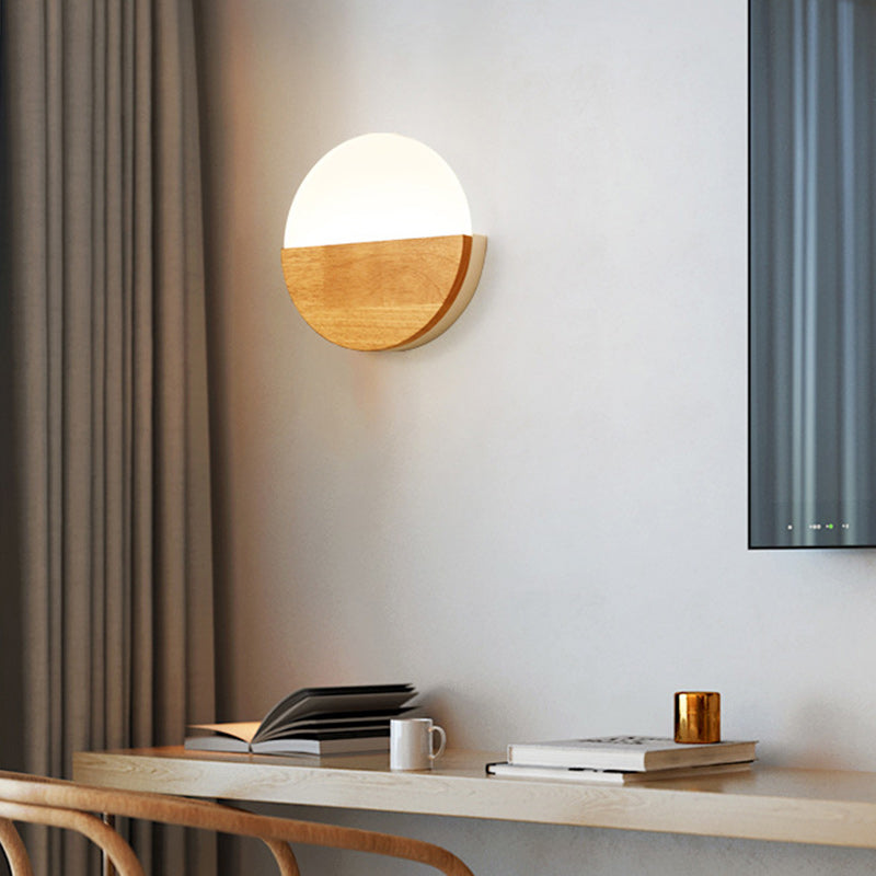 Contemporary Nordic Round Wood Acrylic LED Wall Sconce Lamp For Living Room