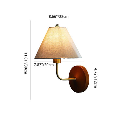 Traditional Vintage Drum Wood Copper Fabric 1-Light Wall Sconce Lamp For Living Room