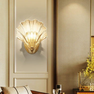 Contemporary Luxury Shell Copper Glass 1-Light Wall Sconce Lamp For Living Room