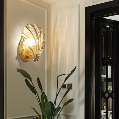 Contemporary Luxury Shell Copper Glass 1-Light Wall Sconce Lamp For Living Room