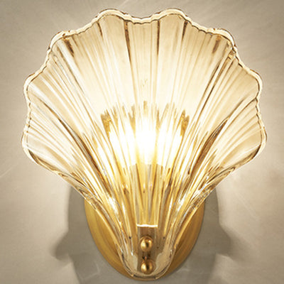 Contemporary Luxury Shell Copper Glass 1-Light Wall Sconce Lamp For Living Room