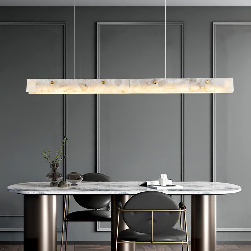 Contemporary Luxury Rectangular Iron Stone LED Island Light Chandelier For Dining Room