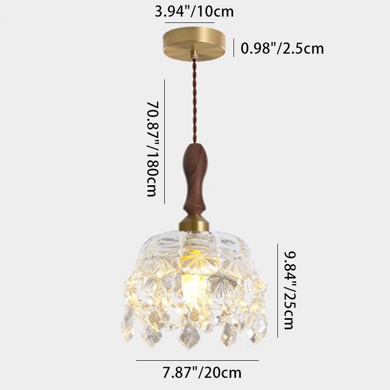 Traditional French Teardrop Copper Wood Glass 1-Light Pendant Light For Living Room