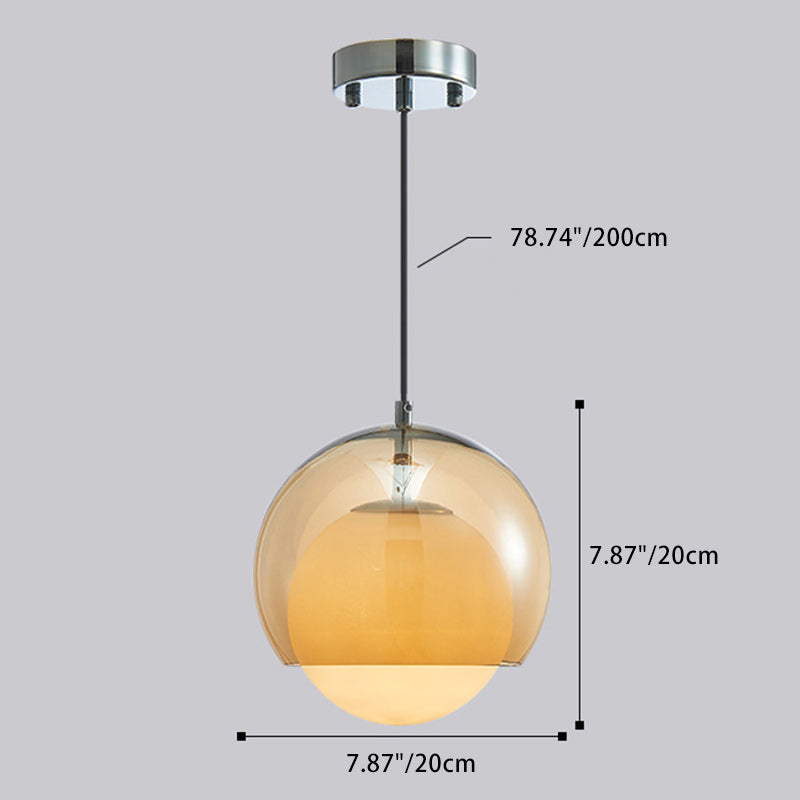 Contemporary Scandinavian Spherical Iron Glass 1-Light Pendant Light For Living Room