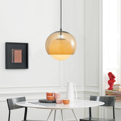 Contemporary Scandinavian Spherical Iron Glass 1-Light Pendant Light For Living Room