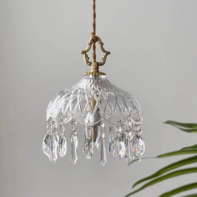 Traditional French Teardrop Copper Glass 1-Light Pendant Light For Living Room