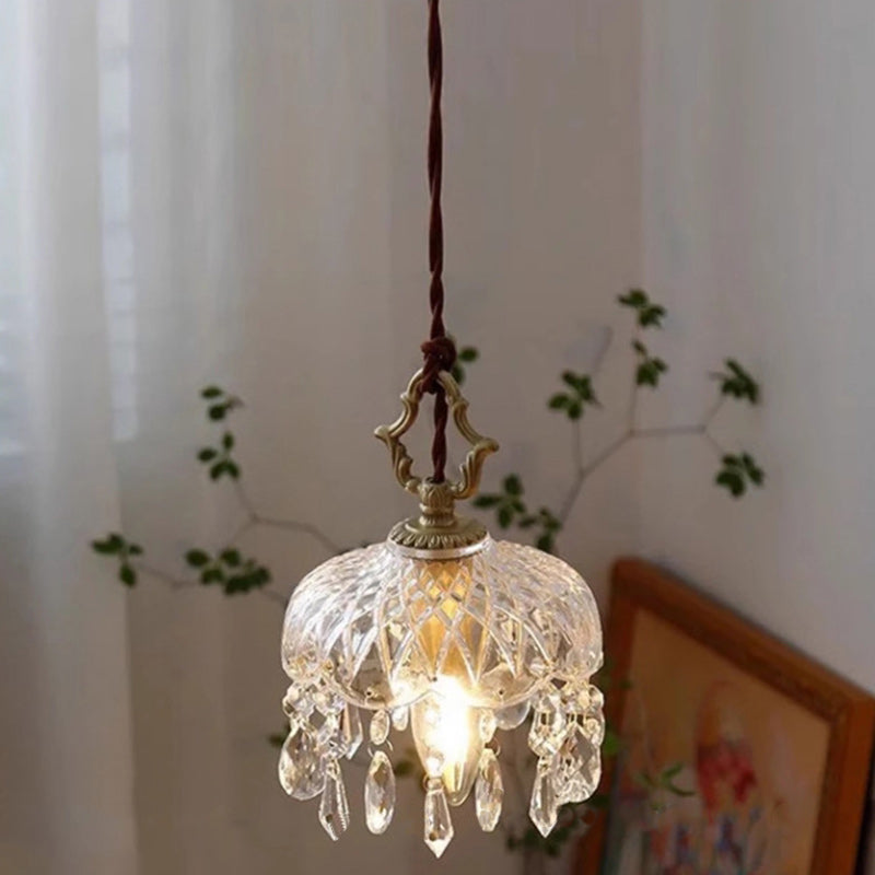 Traditional French Teardrop Copper Glass 1-Light Pendant Light For Living Room