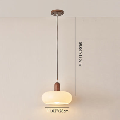 Contemporary Nordic Round Wood Glass 1-Light Pendant Light For Living Room