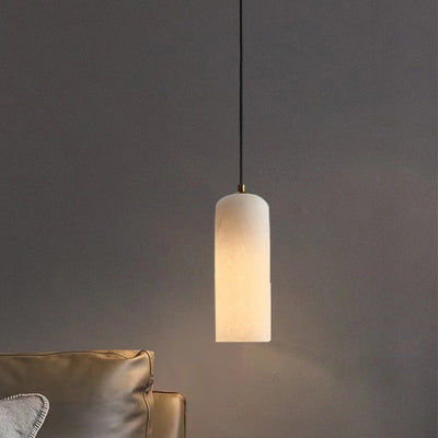 Contemporary Luxury Column Stone Glass LED Pendant Light For Living Room