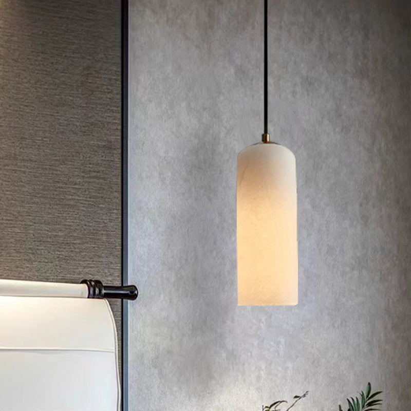 Contemporary Luxury Column Stone Glass LED Pendant Light For Living Room