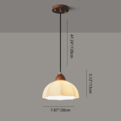 Contemporary Nordic Dome Wood Glass 1-Light Pendant Light For Living Room