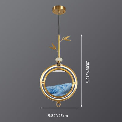 Traditional Japanese Round Copper Glass LED Pendant Light For Living Room