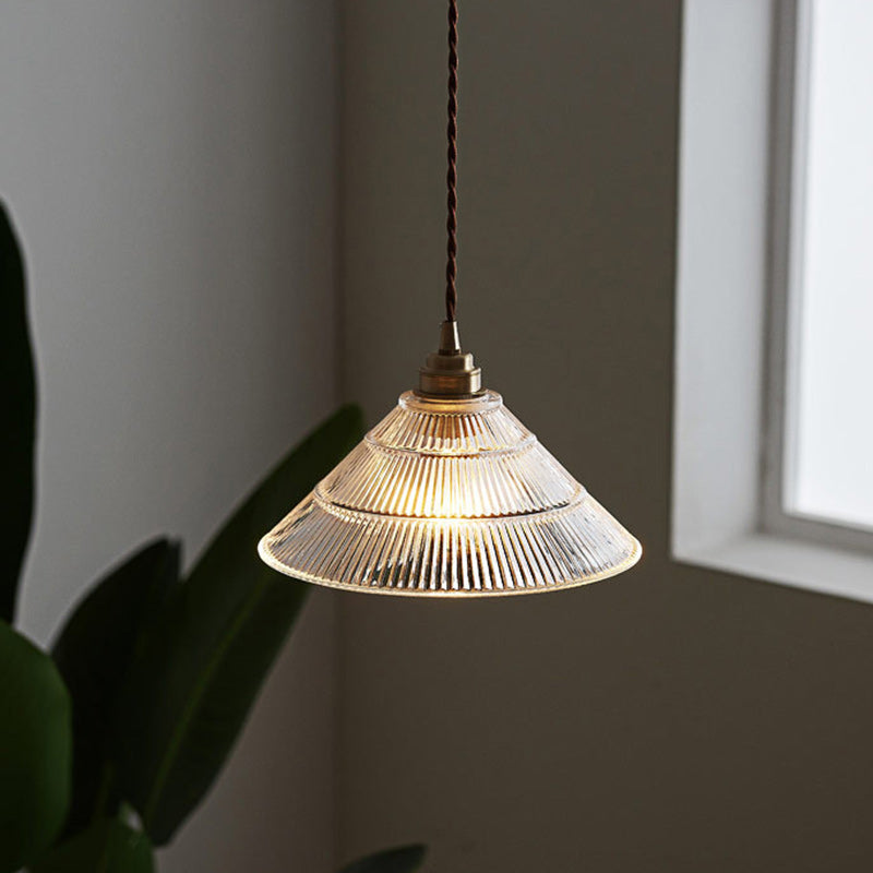 Contemporary Scandinavian Cone Copper Glass 1-Light Pendant Light For Living Room