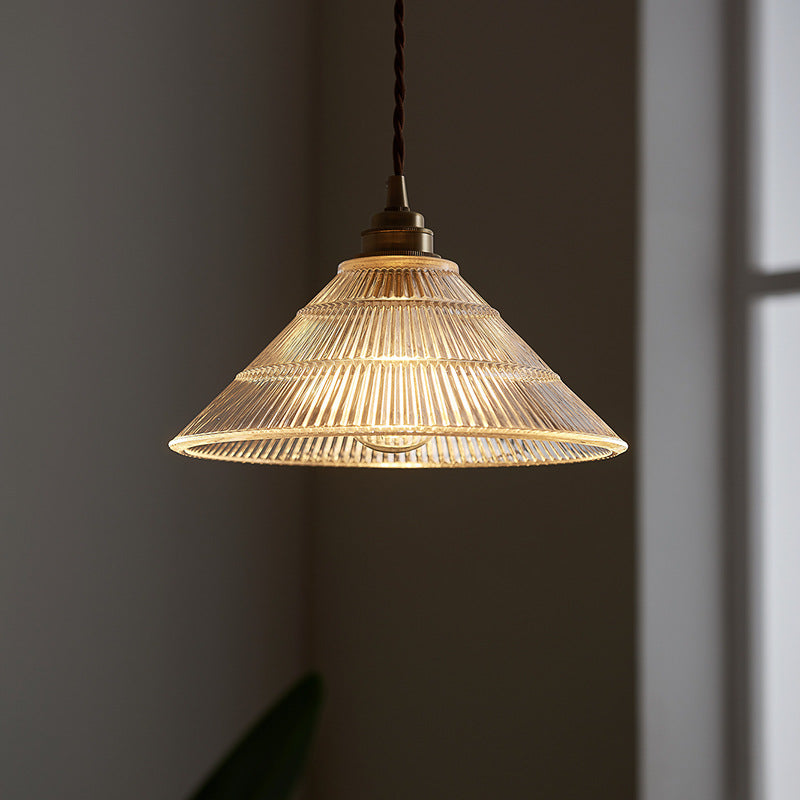 Contemporary Scandinavian Cone Copper Glass 1-Light Pendant Light For Living Room