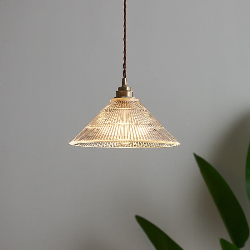 Contemporary Scandinavian Cone Copper Glass 1-Light Pendant Light For Living Room