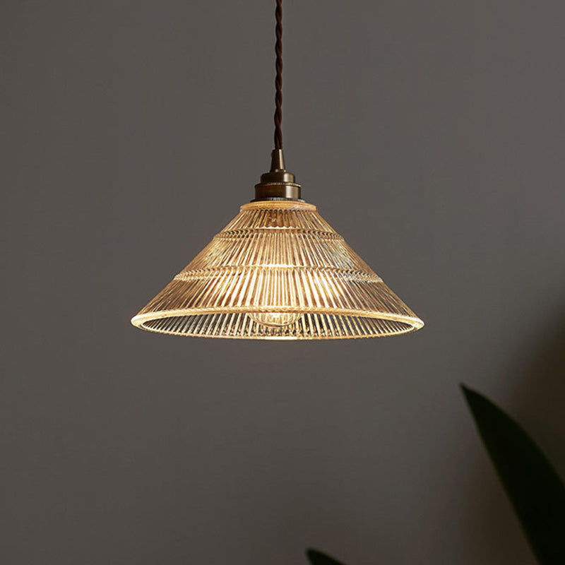 Contemporary Scandinavian Cone Copper Glass 1-Light Pendant Light For Living Room