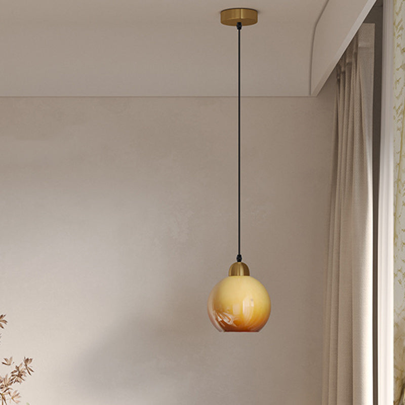 Contemporary Nordic Oval Copper Glass 1-Light Pendant Light For Living Room