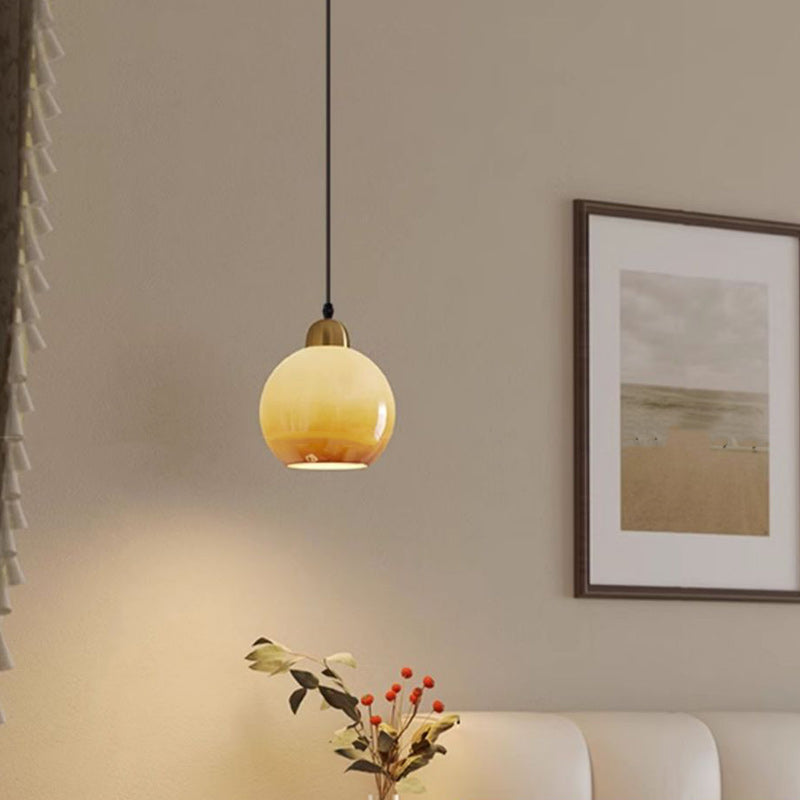 Contemporary Nordic Oval Copper Glass 1-Light Pendant Light For Living Room