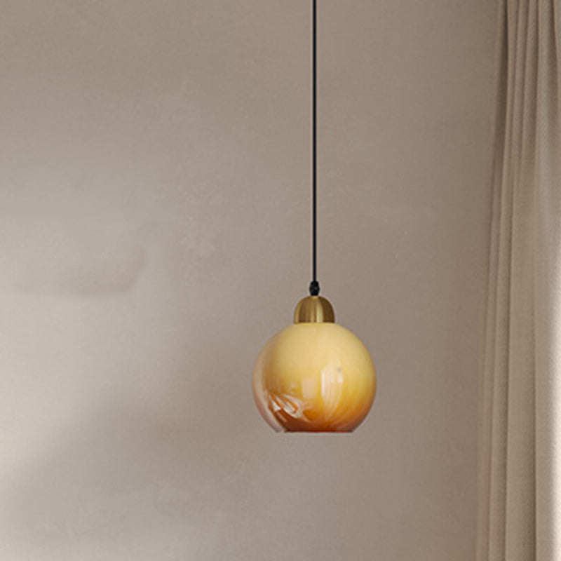 Contemporary Nordic Oval Copper Glass 1-Light Pendant Light For Living Room