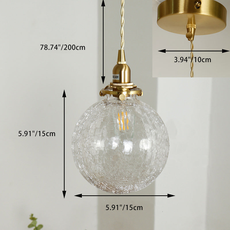 Traditional Japanese Globe Copper Glass 1-Light Pendant Light For Living Room