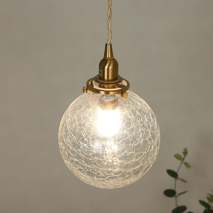 Traditional Japanese Globe Copper Glass 1-Light Pendant Light For Living Room