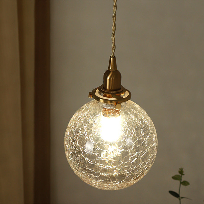 Traditional Japanese Globe Copper Glass 1-Light Pendant Light For Living Room