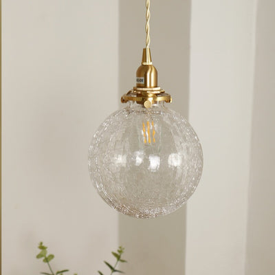 Traditional Japanese Globe Copper Glass 1-Light Pendant Light For Living Room