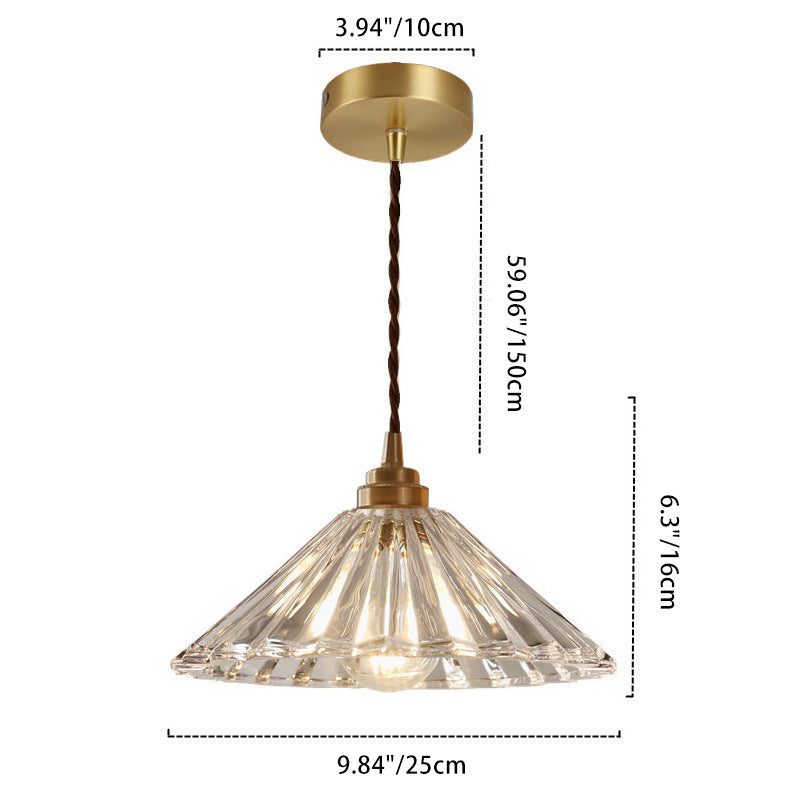 Contemporary Scandinavian Cone Copper Glass 1-Light Pendant Light For Living Room