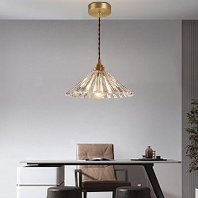 Contemporary Scandinavian Cone Copper Glass 1-Light Pendant Light For Living Room