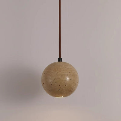 Traditional Japanese Globe Stone Wood Glass 1-Light Pendant Light For Living Room