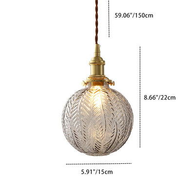 Traditional Japanese Globe Copper Glass 1-Light Pendant Light For Living Room