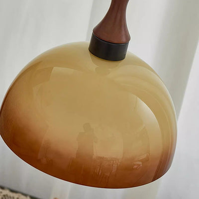 Traditional Japanese Dome Wood Glass 1-Light Pendant Light For Living Room