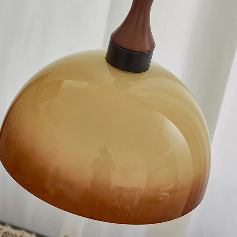 Traditional Japanese Dome Wood Glass 1-Light Pendant Light For Living Room