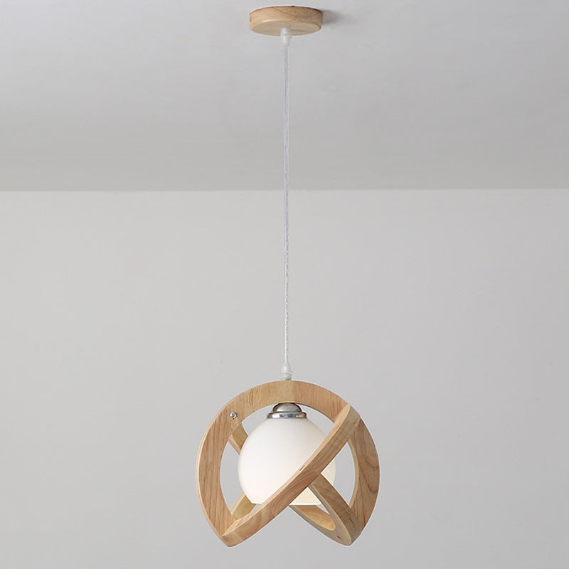 Contemporary Scandinavian Oval Wood Glass 1-Light Pendant Light For Living Room