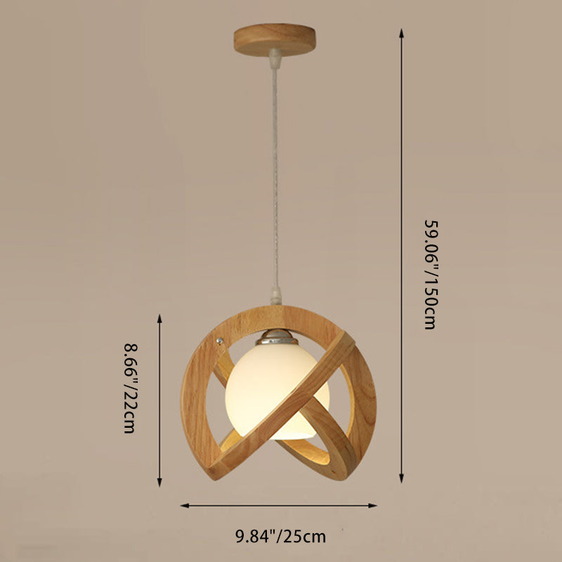 Contemporary Scandinavian Oval Wood Glass 1-Light Pendant Light For Living Room