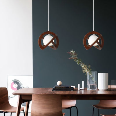 Contemporary Scandinavian Oval Wood Glass 1-Light Pendant Light For Living Room