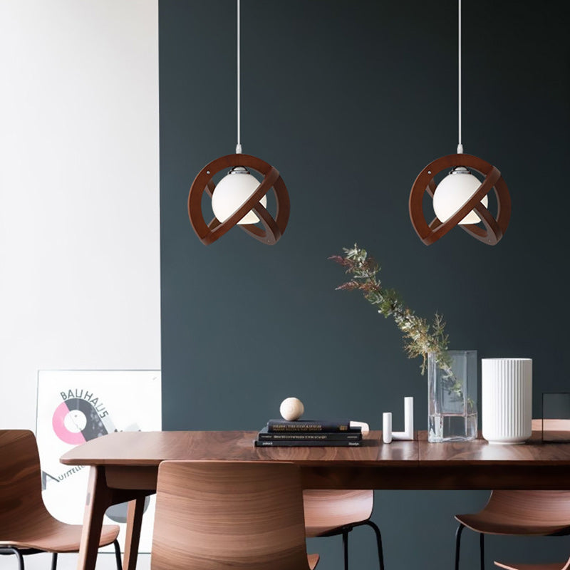 Contemporary Scandinavian Oval Wood Glass 1-Light Pendant Light For Living Room