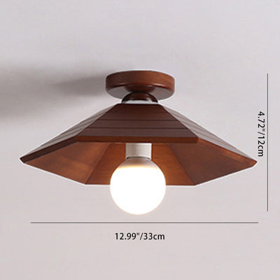 Traditional Chinese Hexagon Wood 1-Light Semi-Flush Mount Ceiling Light For Dining Room