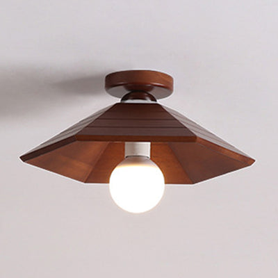 Traditional Chinese Hexagon Wood 1-Light Semi-Flush Mount Ceiling Light For Dining Room