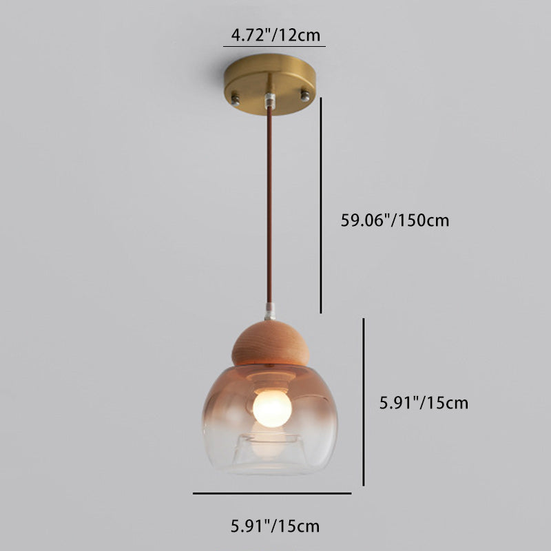 Contemporary Retro Oval Wood Glass 1-Light Pendant Light For Living Room