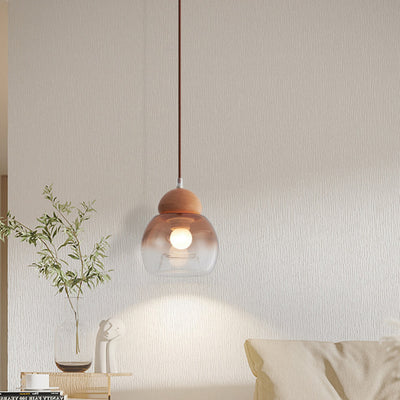 Contemporary Retro Oval Wood Glass 1-Light Pendant Light For Living Room