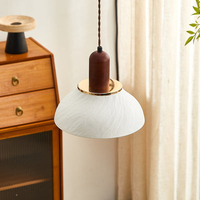 Traditional Japanese Dome Wood Ceramic 1-Light Pendant Light For Living Room