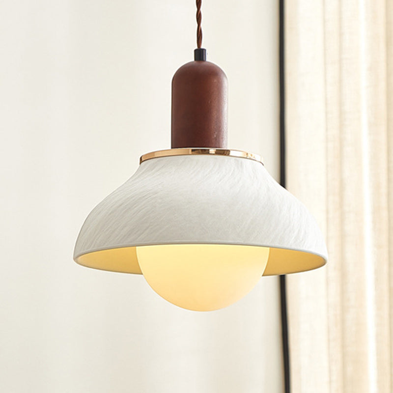 Traditional Japanese Dome Wood Ceramic 1-Light Pendant Light For Living Room