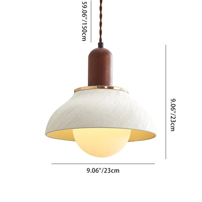 Traditional Japanese Dome Wood Ceramic 1-Light Pendant Light For Living Room