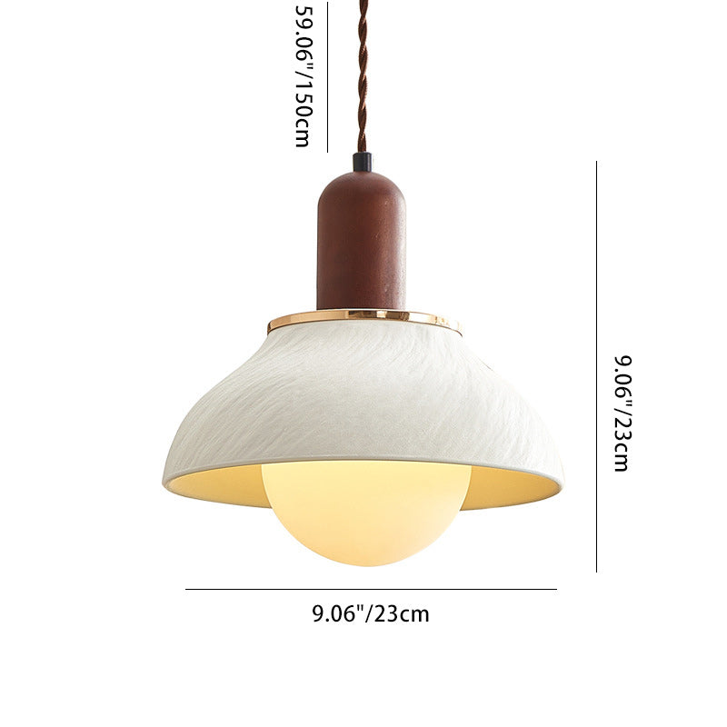 Traditional Japanese Dome Wood Ceramic 1-Light Pendant Light For Living Room