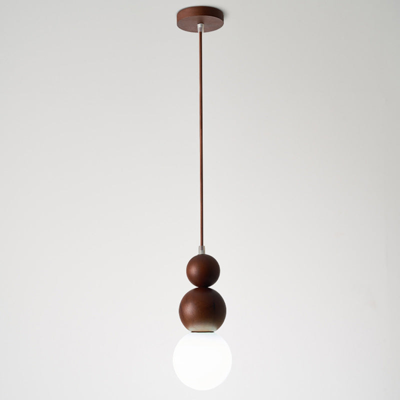 Traditional Japanese Spherical Wood Glass 1-Light Pendant Light For Living Room