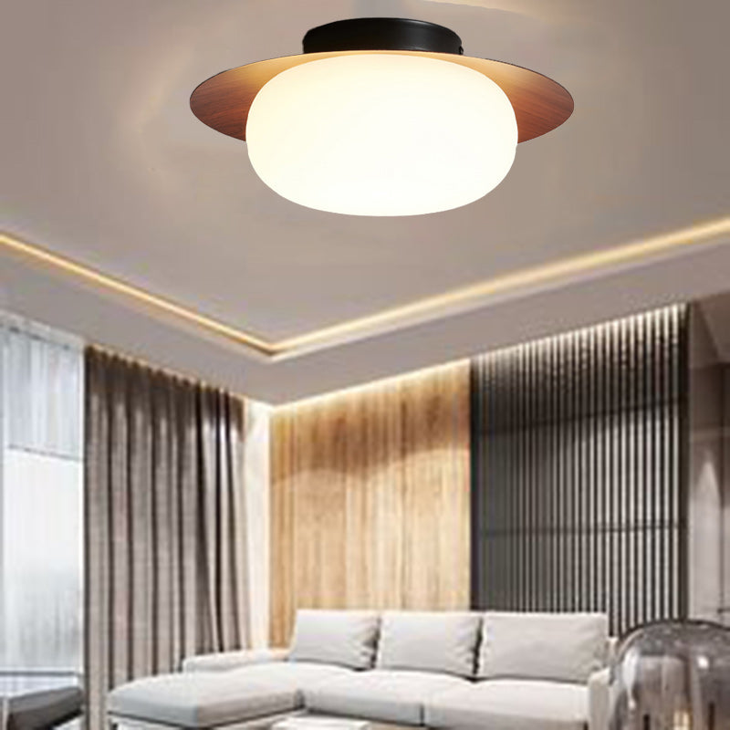 Traditional Japanese Round Iron Plastic LED Semi-Flush Mount Ceiling Light For Living Room