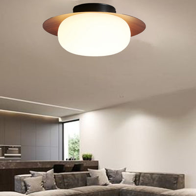 Traditional Japanese Round Iron Plastic LED Semi-Flush Mount Ceiling Light For Living Room